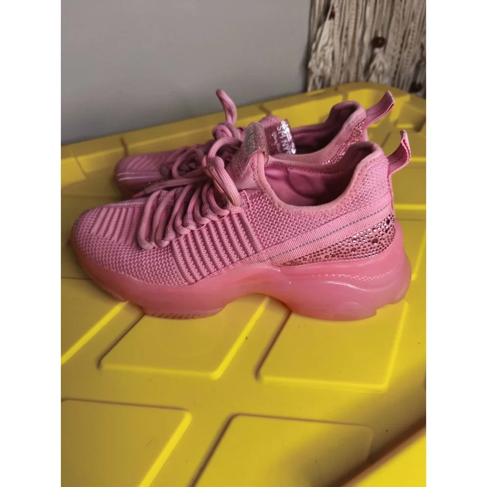 Y2K Steve Madden Women's Girls Maxima Sneaker Size 5 Pink Rhinestone Embellished